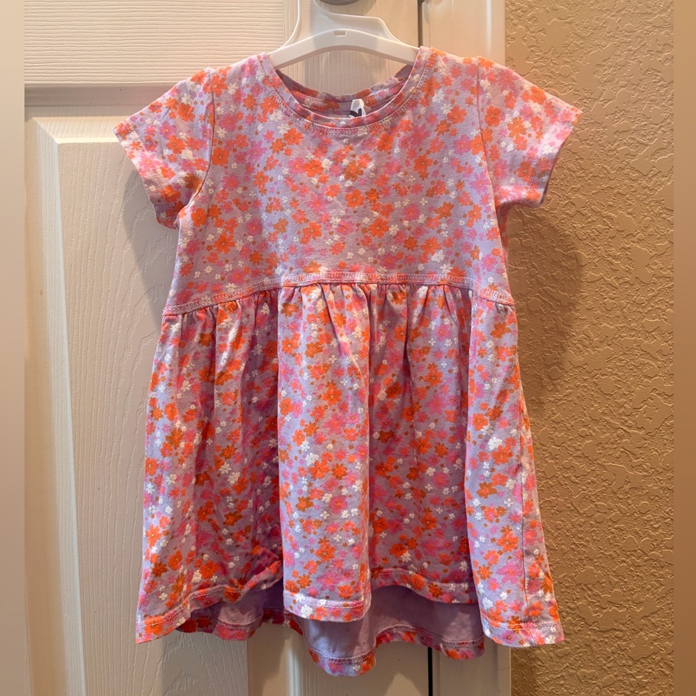 Cotton On Pink Floral Short Sleeve Casual Dress with Orange Accent
